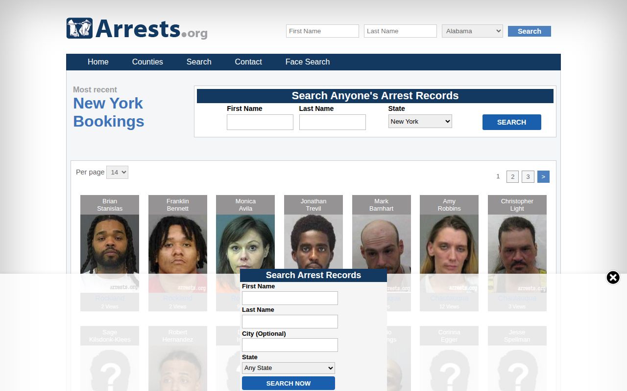 Steuben County arrest-record source landing page without a verified local section