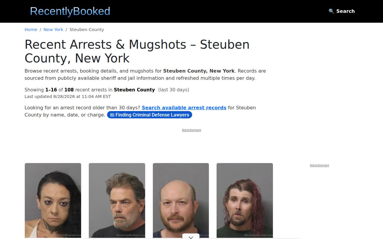 Unofficial Recently Booked Steuben County booking interface