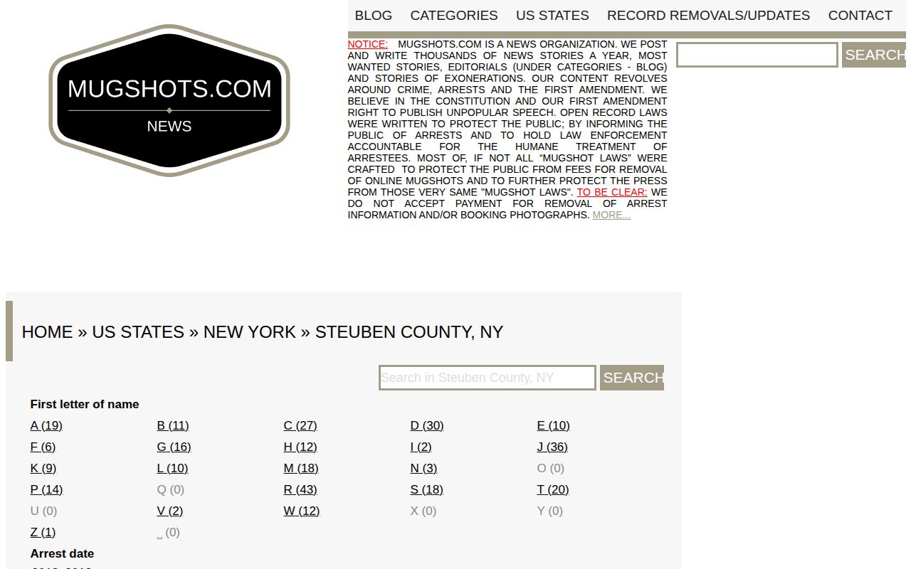 Unofficial Mugshots.com Steuben County record interface